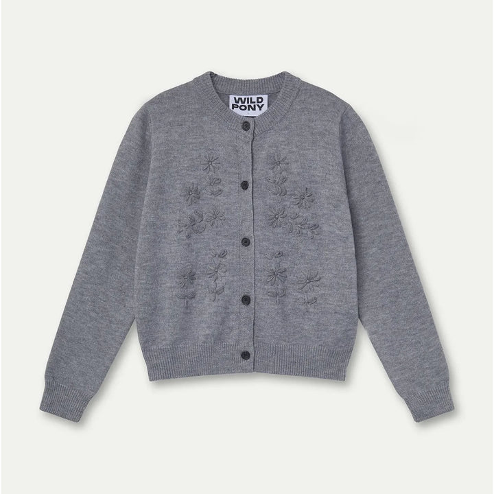 CÁRDIGAN - Wild Pony, Punto gris con bordados florales