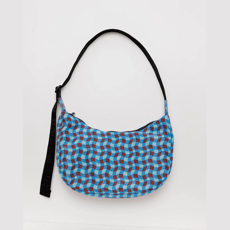 BOLSO - Baggu, Medium Nylon Crescent Bag Wavy Gingham Blue