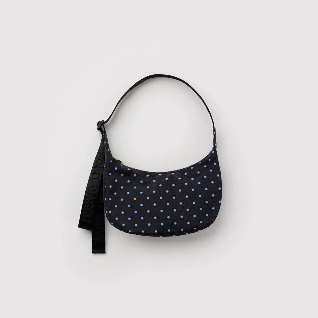 Small Nylon Crescent Bag Black and Sky Blue Micro Dot de Baggu – foto 1