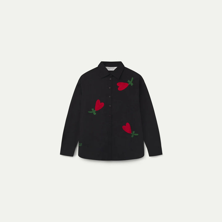 Camisa algodón negra con bordado de corazones de Compañía Fantástica para mujer – foto 6