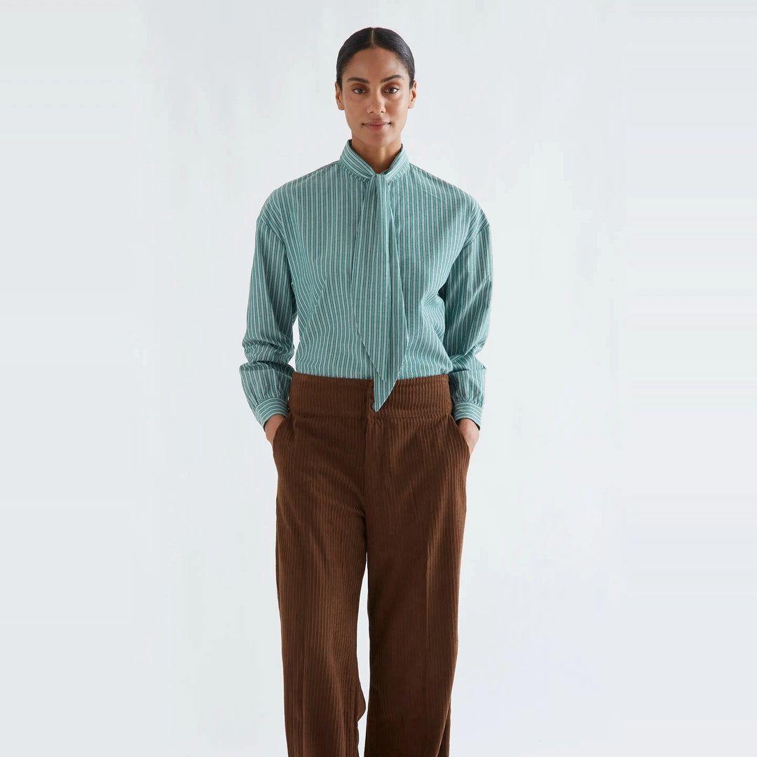 Camisa lazada maxi con rayas verdes de Compañía Fantástica para mujer – foto 1