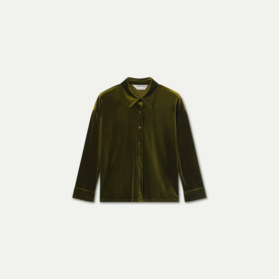 Camisa terciopelo verde oliva de Compañía Fantástica para mujer – foto 6