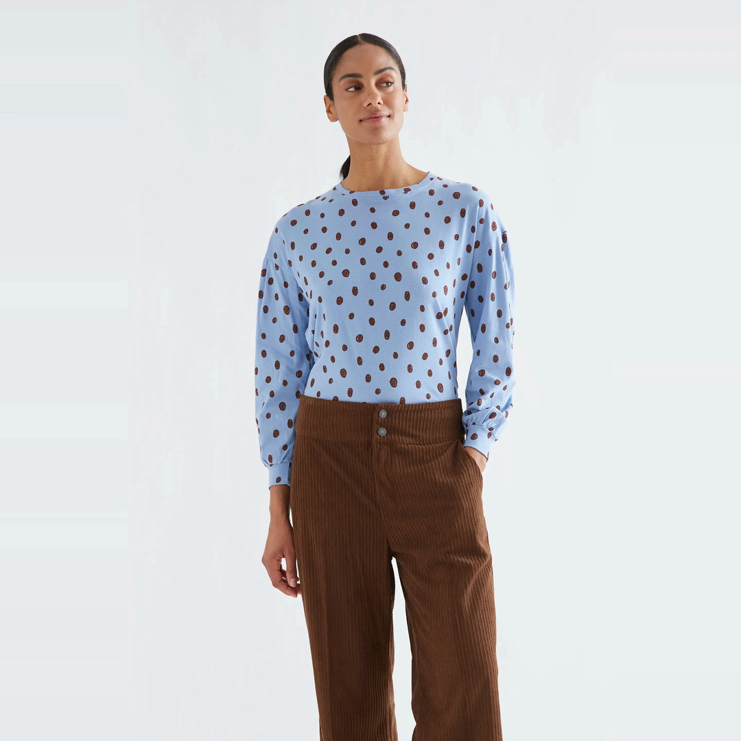 Camiseta algodón azul con puntos marrón de Compañía Fantástica para mujer – foto 1