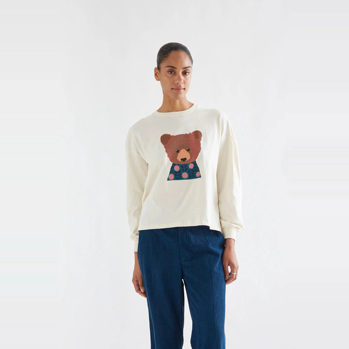 Camiseta algodón blanco roto con estampado de oso de Compañía Fantástica para mujer – foto 1
