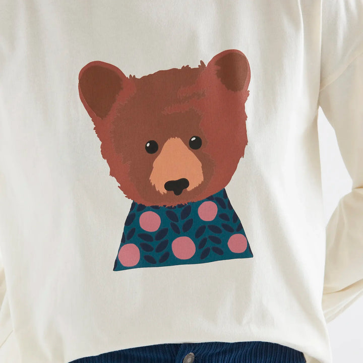 Camiseta algodón blanco roto con estampado de oso de Compañía Fantástica para mujer – foto 3