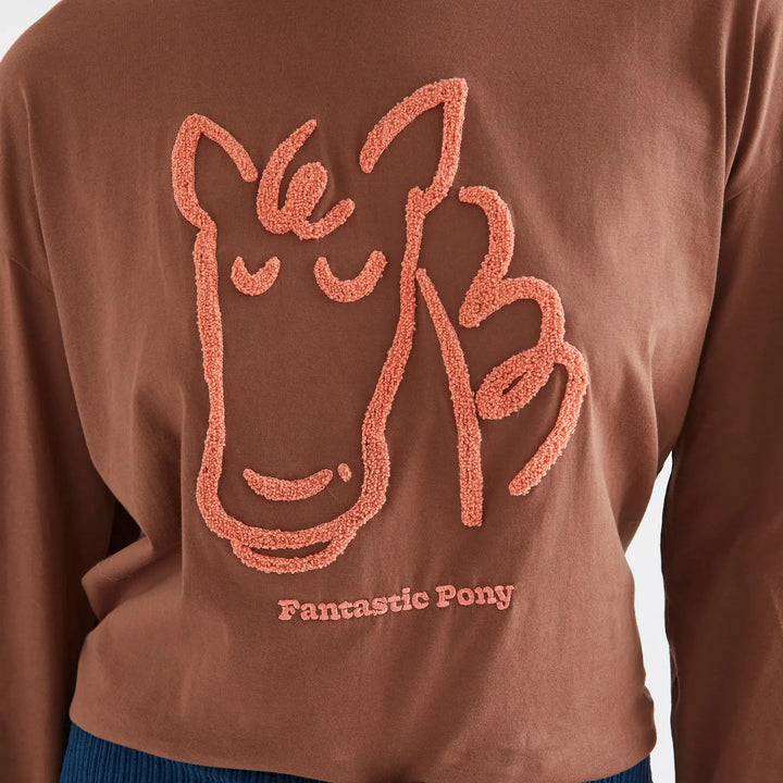 Camiseta algodón marrón con parche Fantastic Pony de Compañía Fantástica para mujer – foto 3