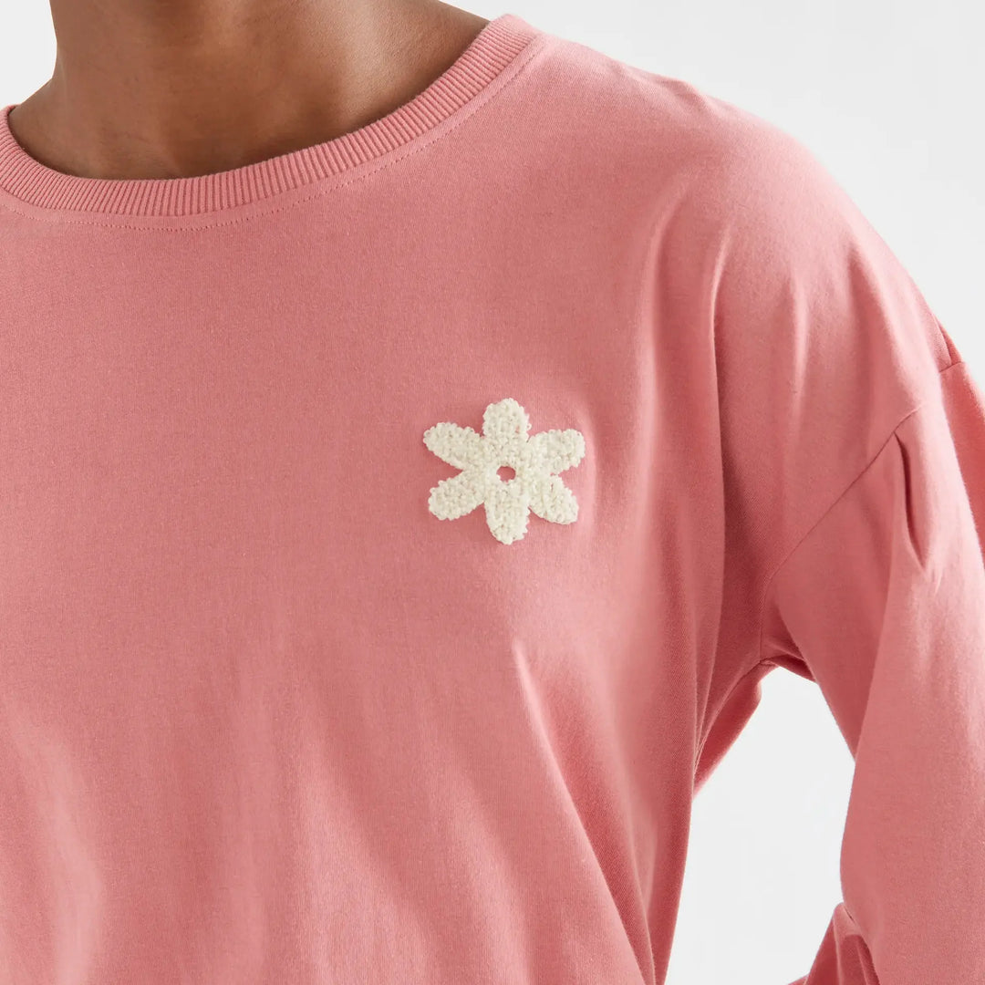 Camiseta algodón rosa con parche de flor de Compañía Fantástica para mujer – foto 3