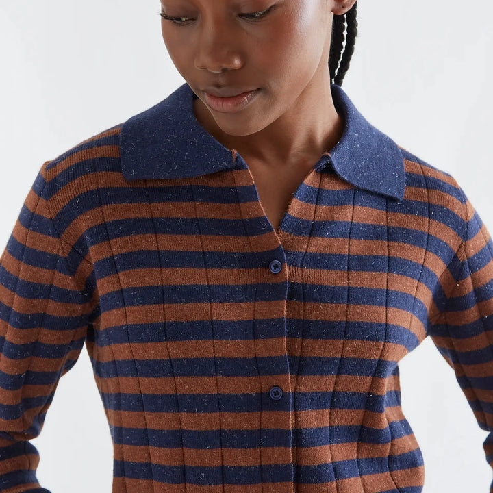 Cárdigan punto con rayas azul marino y marrón de Compañía Fantástica para mujer – foto 5
