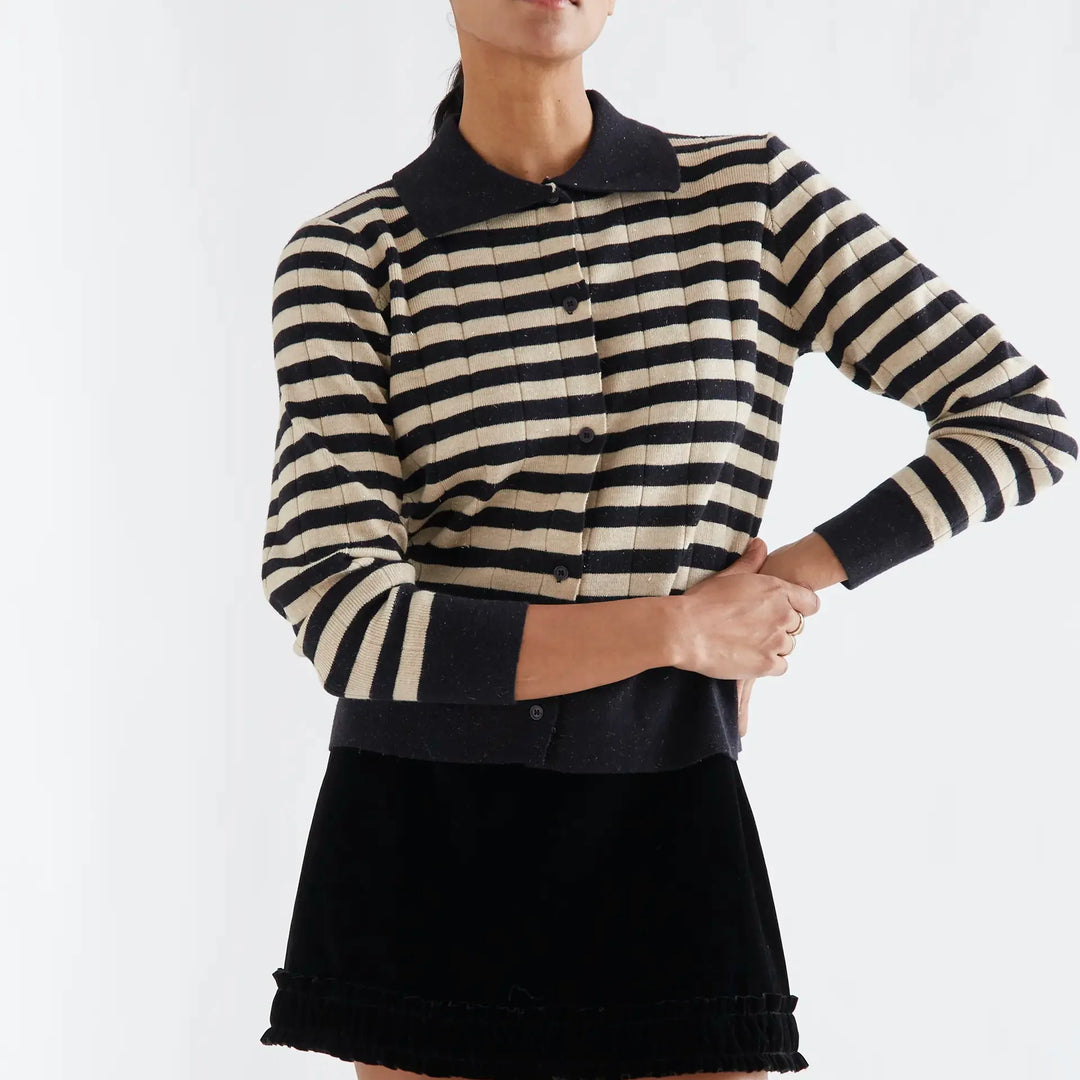 Cárdigan punto con rayas negro y beige de Compañía Fantástica para mujer – foto 1