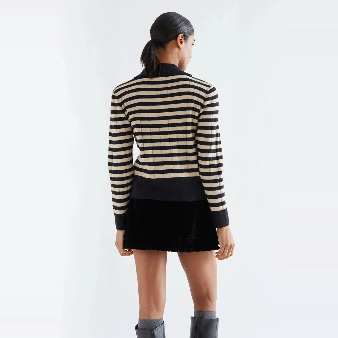 Cárdigan punto con rayas negro y beige de Compañía Fantástica para mujer – foto 2
