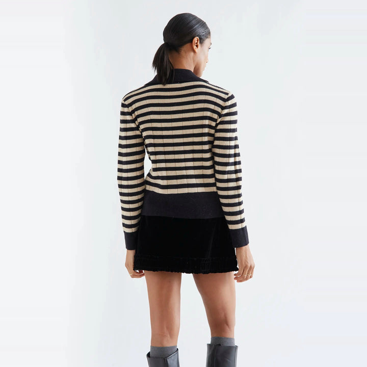 Cárdigan punto con rayas negro y beige de Compañía Fantástica para mujer – foto 2