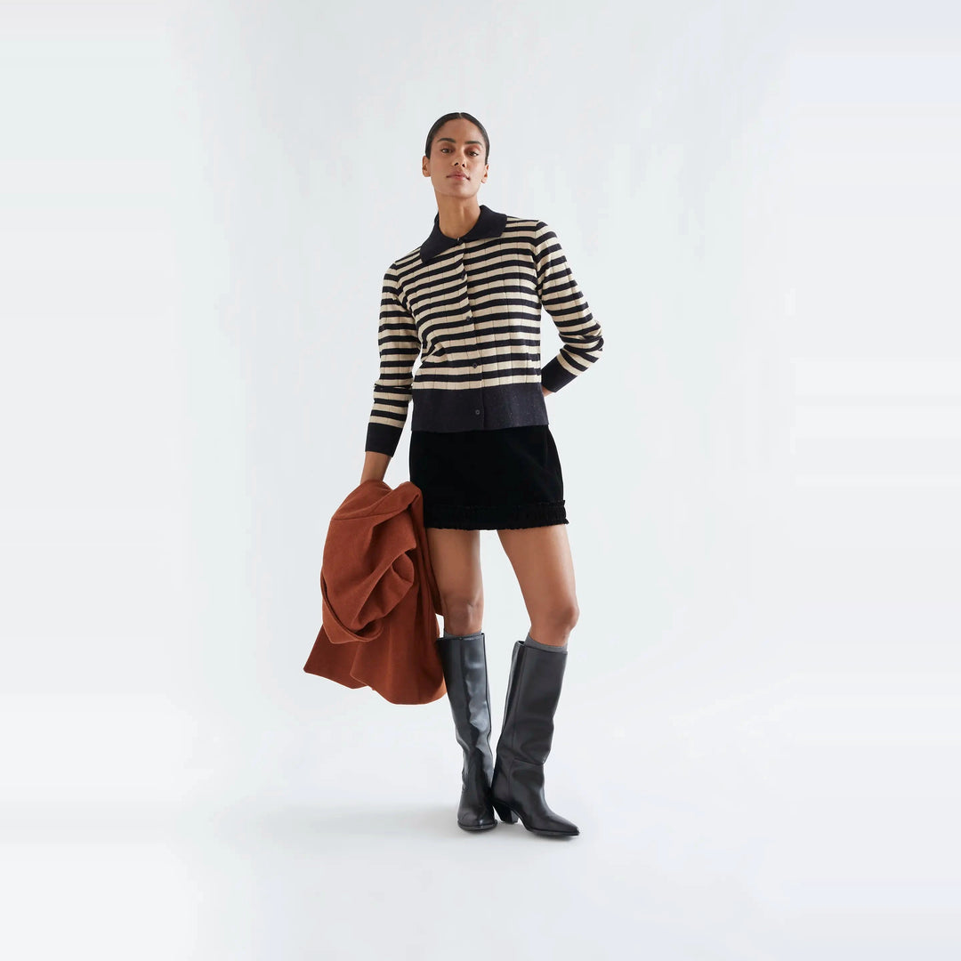Cárdigan punto con rayas negro y beige de Compañía Fantástica para mujer – foto 3