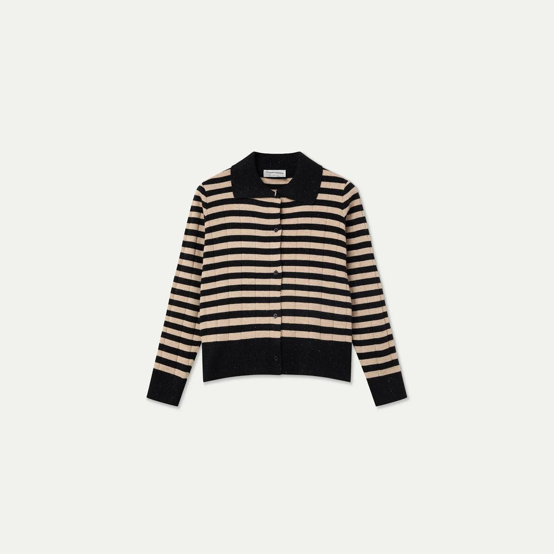 Cárdigan punto con rayas negro y beige de Compañía Fantástica para mujer – foto 5