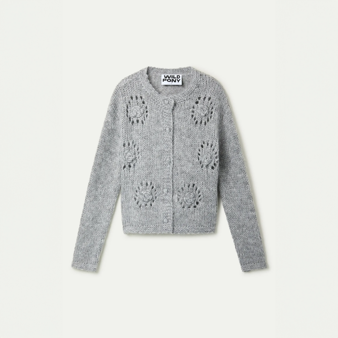 CARDIGAN - Wild Pony, Brown animal print knit.