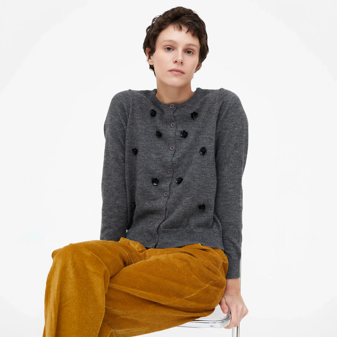 CARDIGAN - Wild Pony, Brown animal print knit.