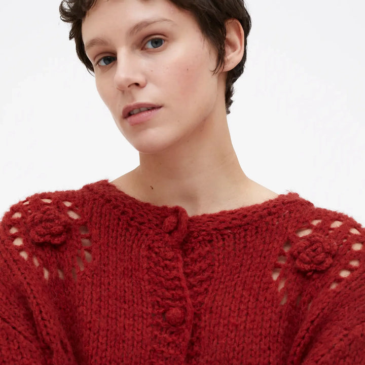 CARDIGAN - Wild Pony, Brown animal print knit.