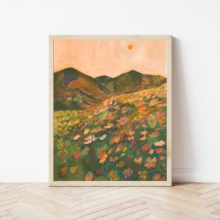 ILUSTRACIÓN - El Baker, Pastel California Poppy Flower Landscape Print