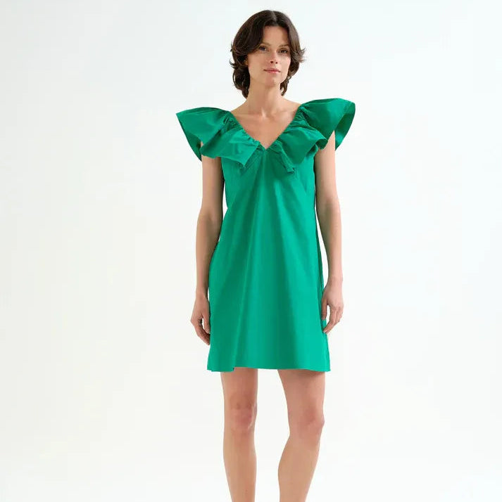 VESTIDO - Compañía Fantástica, Corto verde 100% algodón
