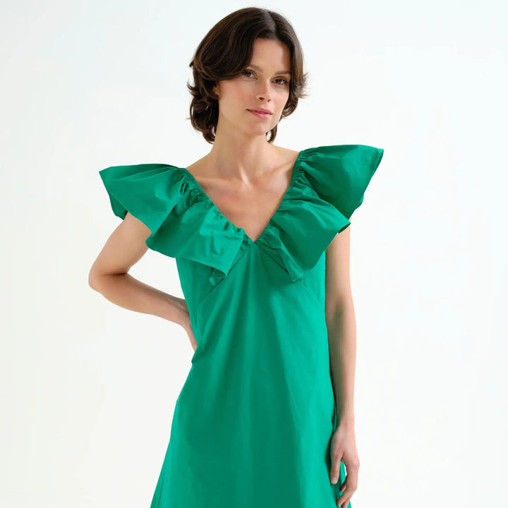 VESTIDO - Compañía Fantástica, Corto verde 100% algodón