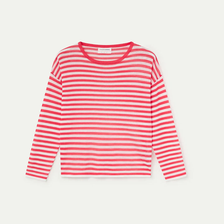 JERSEY - Compañía Fantástica, Punto Suave Con Estampado De Rayas Blanco y Rojo