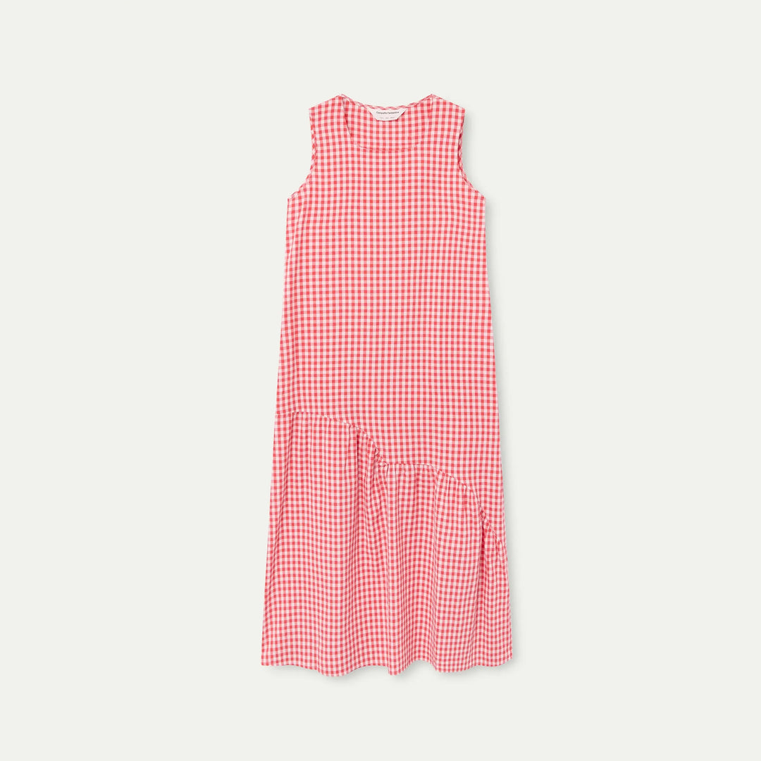 VESTIDO - Compañía Fantástica, Midi 100% Algodón Cuadros Vichy Rojo