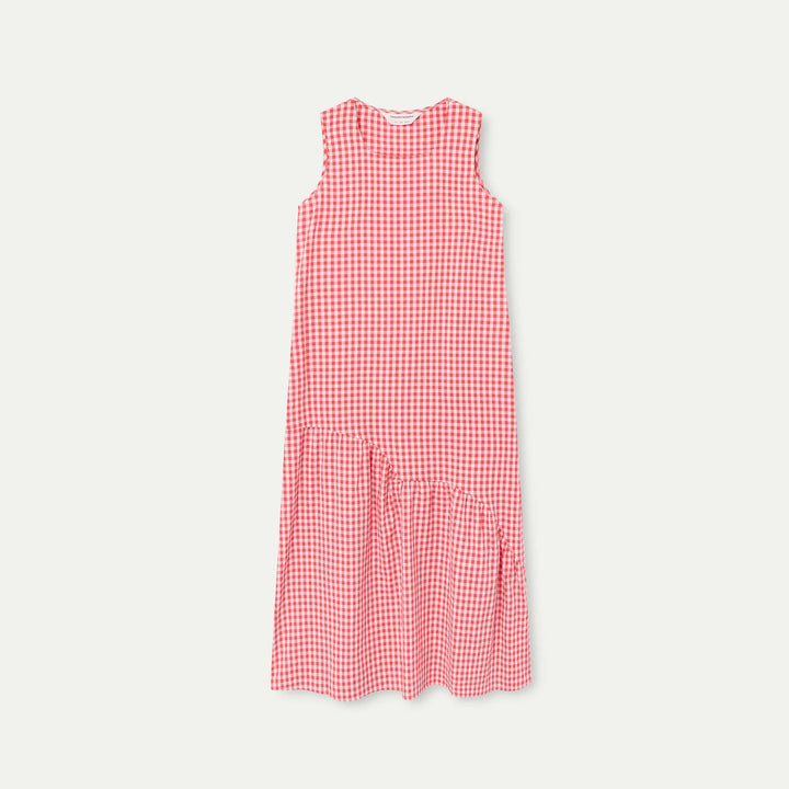 VESTIDO - Compañía Fantástica, Midi 100% Algodón Cuadros Vichy Rojo