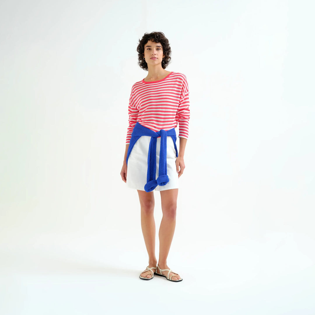 JERSEY - Compañía Fantástica, Punto Suave Con Estampado De Rayas Blanco y Rojo