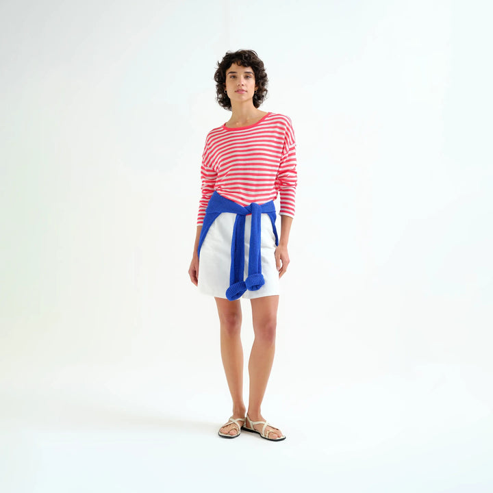 JERSEY - Compañía Fantástica, Punto Suave Con Estampado De Rayas Blanco y Rojo