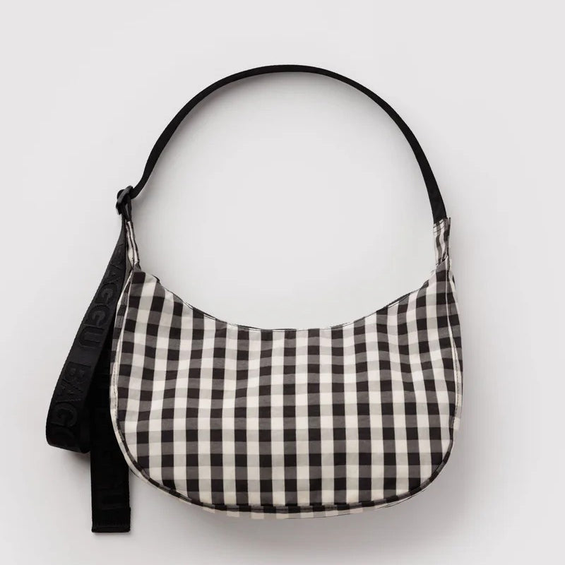BOLSO - Baggu, Black And Cream Gingham Medium Nylon Crescent Bag