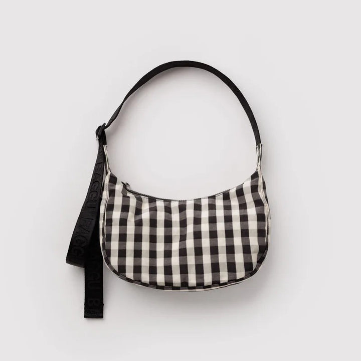 BOLSO - Baggu, Black And Cream Gingham Small Nylon Crescent Bag