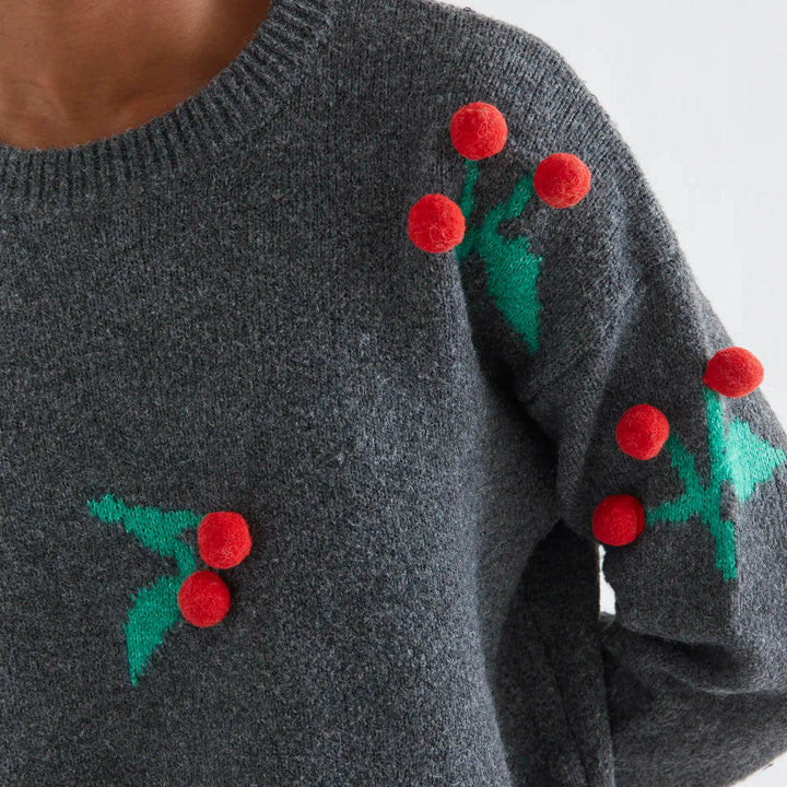 Jersey gris con pompones de guindas rojas de Compañía Fantástica para mujer – foto 2
