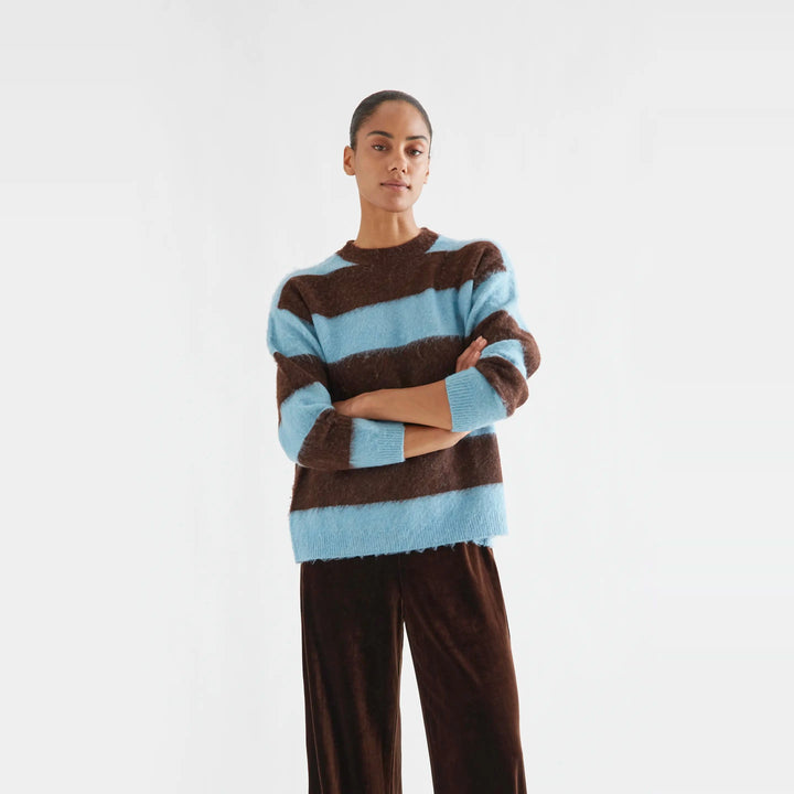 Jersey mezcla lana con rayas marrón y azul claro de Compañía Fantástica para mujer – foto 1