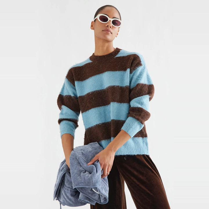 Jersey mezcla lana con rayas marrón y azul claro de Compañía Fantástica para mujer – foto 5