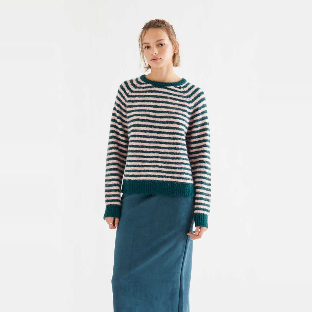 Jersey punto con rayas verde oscuro y rosa de Compañía Fantástica para mujer – foto 1