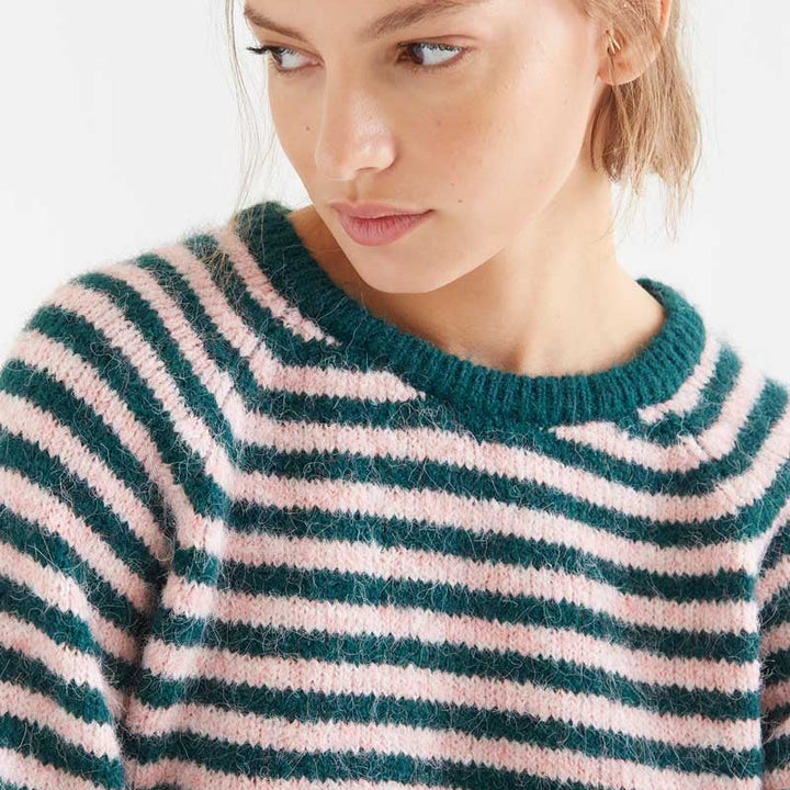 Jersey punto con rayas verde oscuro y rosa de Compañía Fantástica para mujer – foto 3