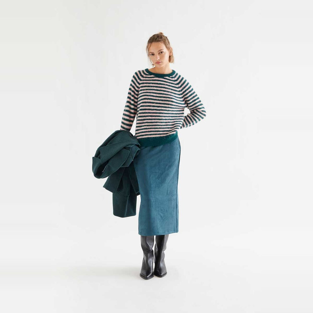 Jersey punto con rayas verde oscuro y rosa de Compañía Fantástica para mujer – foto 4