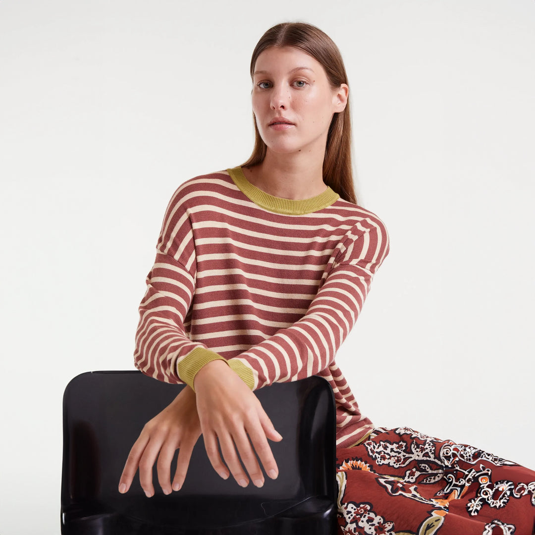 JERSEY - Compañía Fantástica, Punto rayas marrón y blanco