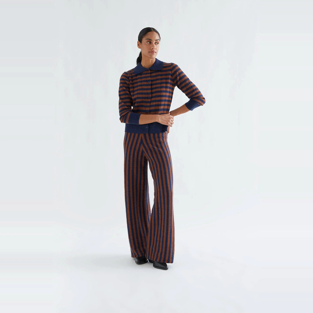Pantalón punto con rayas azul marino y marrón de Compañía Fantástica para mujer – foto 4