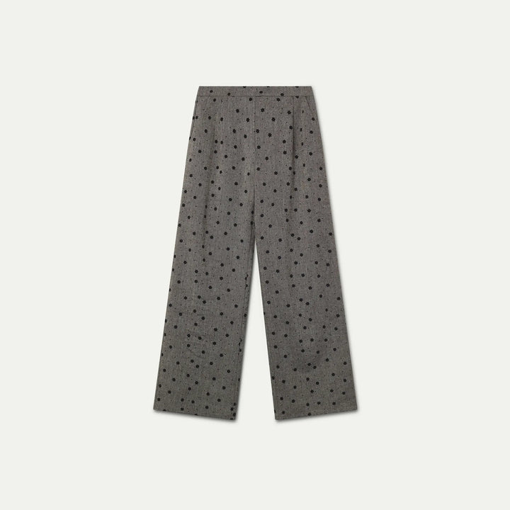Pantalón tweed gris con flores negras bordadas de Compañía Fantástica para mujer – foto 6